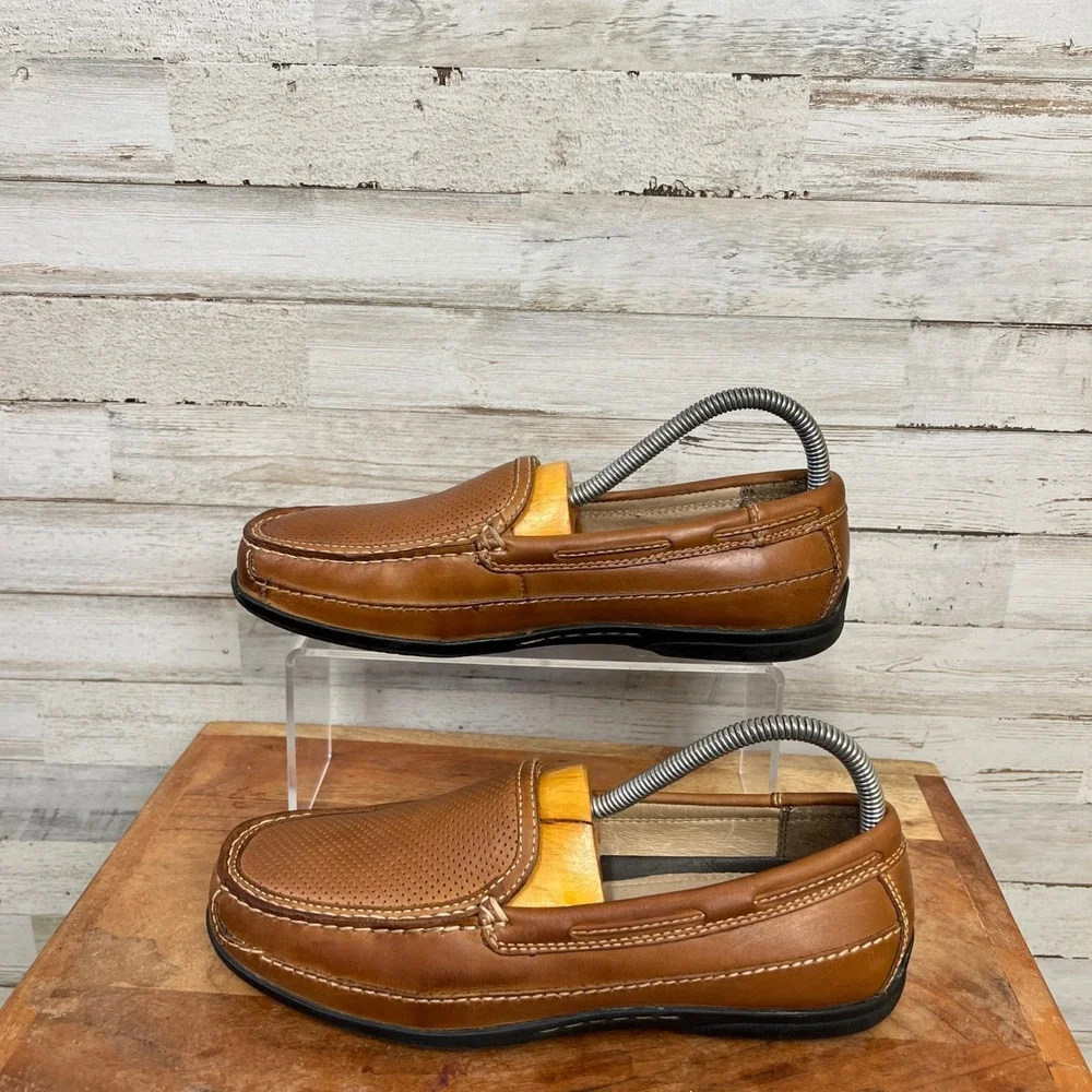Johnston & Murphy J&M Shoes Men 8M Tan Leather Memory Foam Slip On Loafers